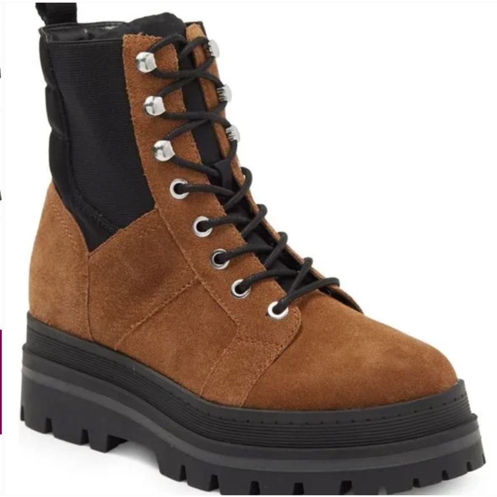 Marc Fisher Brown Suede Combat Boots with Black Platform Sole